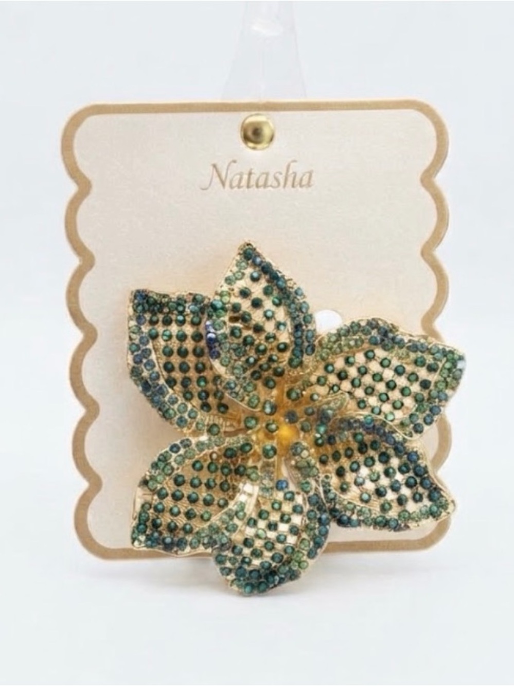 NWT ⚜️💚⚜️ Natasha Green Floral Rhinestone Pin Brooch